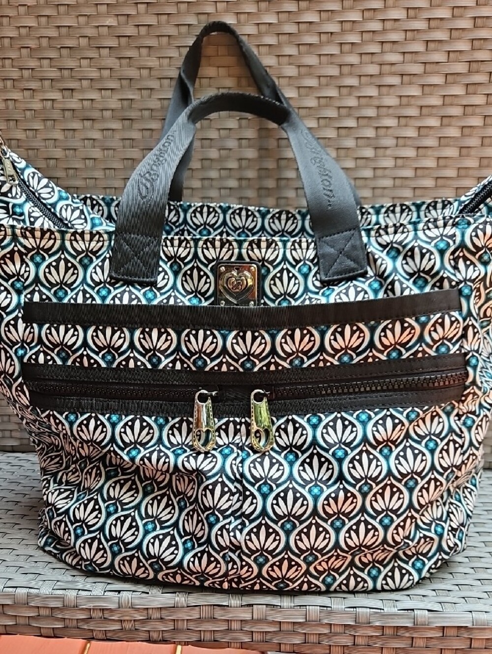 Brighton Large Designer Moroccan Pattern Super Tote Black, White and Blue  Tote